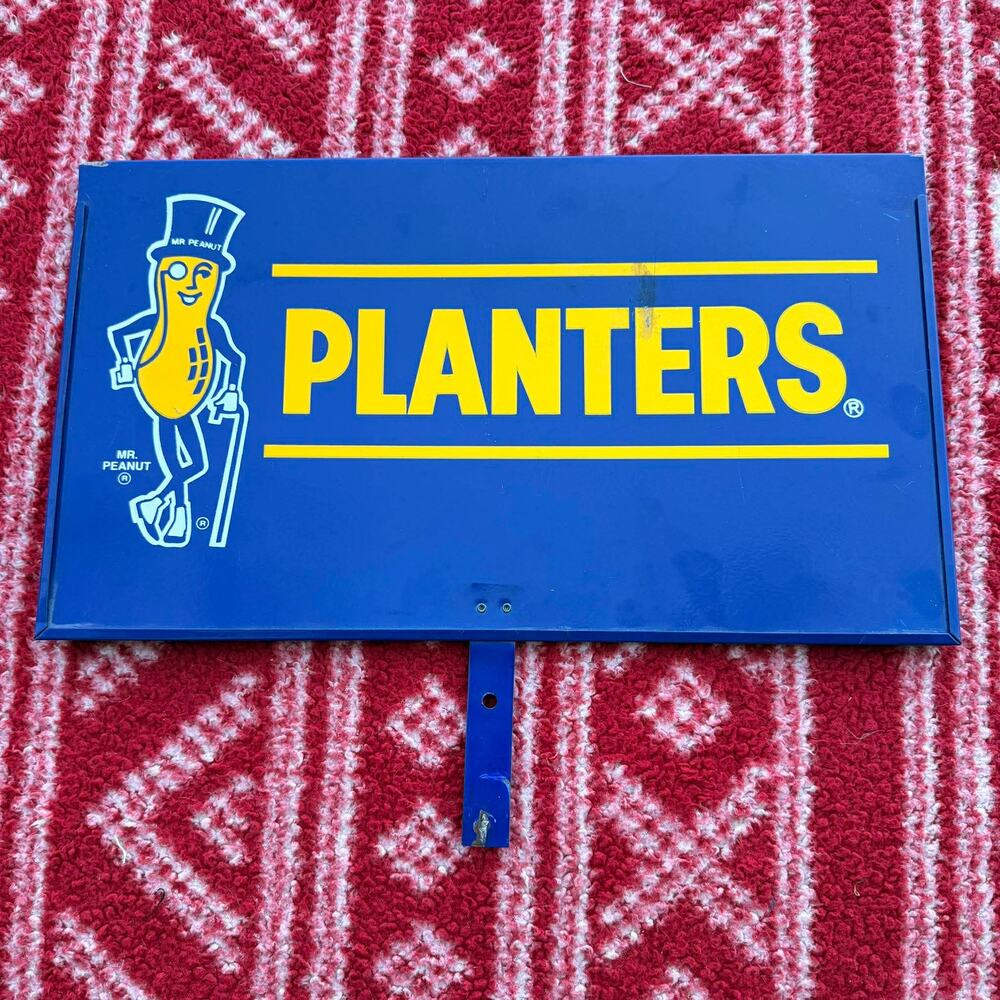 VTG Planters Peanuts Metal Sign Mr. Peanut Double Sided Display Topper 17x10